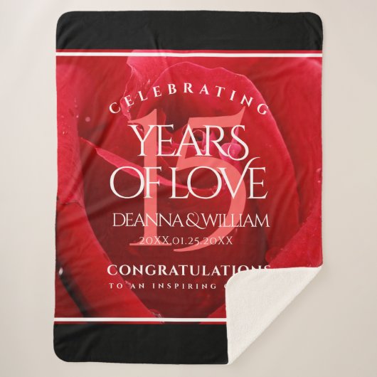 Elegant 15th Roos Wedding Jubileum Celebration Sherpa Deken (Voorkant)