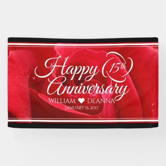 Elegant 15th Roos Wedding Jubileum Celebration Spandoek (Horizontaal)