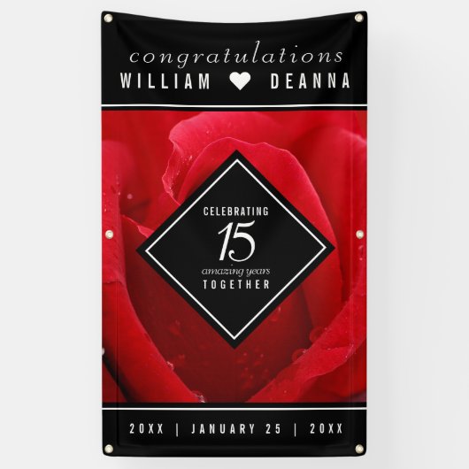Elegant 15th Roos Wedding Jubileum Celebration Spandoek (Verticaal)