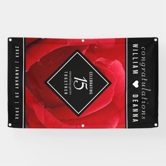 Elegant 15th Roos Wedding Jubileum Celebration Spandoek (Horizontaal)