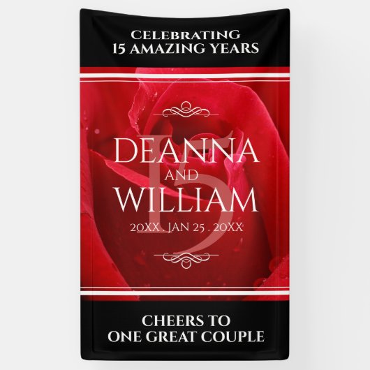 Elegant 15th Roos Wedding Jubileum Celebration Spandoek (Verticaal)