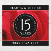 Elegant 15th Roos Wedding Jubileum Celebration Sparkling Wijnetiket (Enkel label)