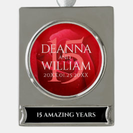 Elegant 15th Roos Wedding Jubileum Celebration Verzilverd Banner Ornament