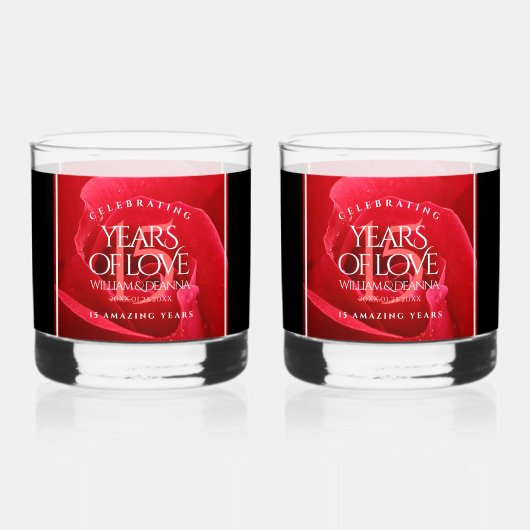 Elegant 15th Roos Wedding Jubileum Celebration Whisky Glas (Voorkant)
