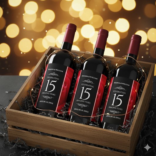 Elegant 15th Roos Wedding Jubileum Celebration Wijn Etiket