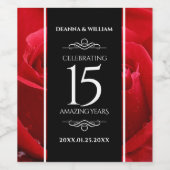 Elegant 15th Roos Wedding Jubileum Celebration Wijn Etiket (Enkel label)