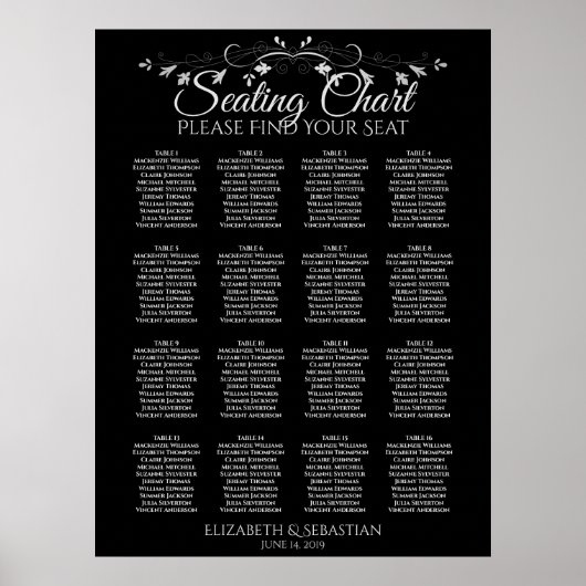 Elegant 16 Tafel-zeeslade rond de bruiloft Poster (Voorkant)