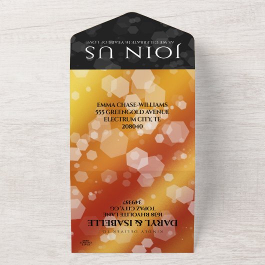 Elegant 16e Golden Topaz Wedding Jubileum All In One Uitnodiging (Buitenkant)