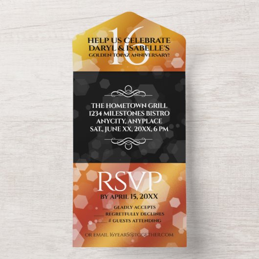 Elegant 16e Golden Topaz Wedding Jubileum All In One Uitnodiging (Binnen)