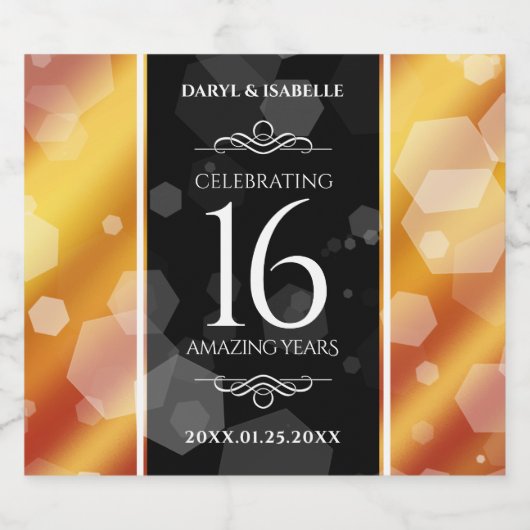 Elegant 16e Golden Topaz Wedding Jubileum Likeurfles Etiket (Enkel label)