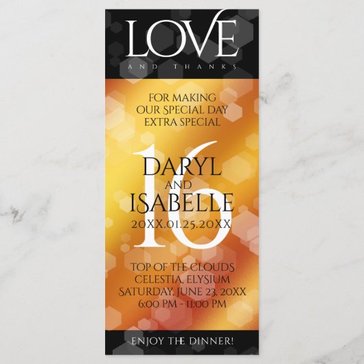 Elegant 16e Golden Topaz Wedding Jubileum Menu (Achterkant)