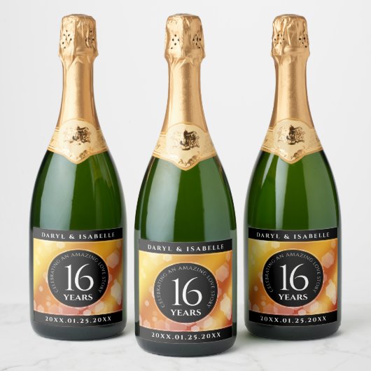 Elegant 16e Golden Topaz Wedding Jubileum Sparkling Wijnetiket (Flessen)
