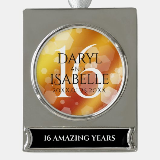 Elegant 16e Golden Topaz Wedding Jubileum Verzilverd Banner Ornament (Voorkant)