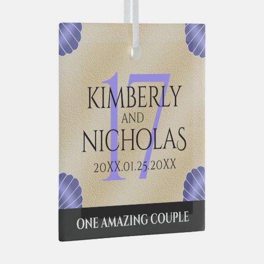 Elegant 17th Shells Wedding Jubileum Glas Ornament (Voorkant Rechts)