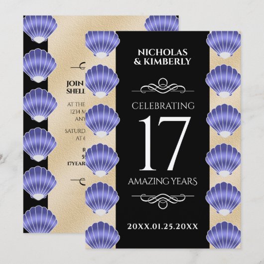 Elegant 17th Shells Wedding Jubileum Kaart (Voorkant / Achterkant)