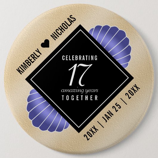 Elegant 17th Shells Wedding Jubileum Ronde Button 6,0 Cm (Voorkant)