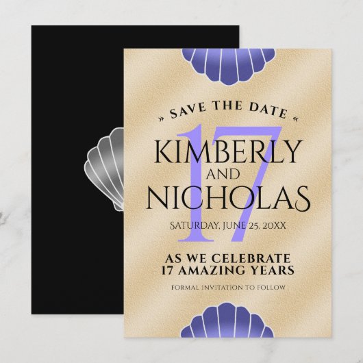 Elegant 17th Shells Wedding Jubileum Save The Date (Voorkant / Achterkant)