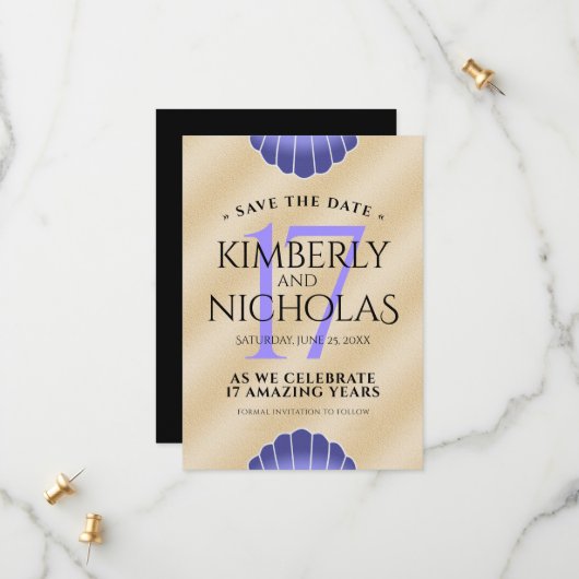Elegant 17th Shells Wedding Jubileum Save The Date (Voorkant / Achterkant in situ)