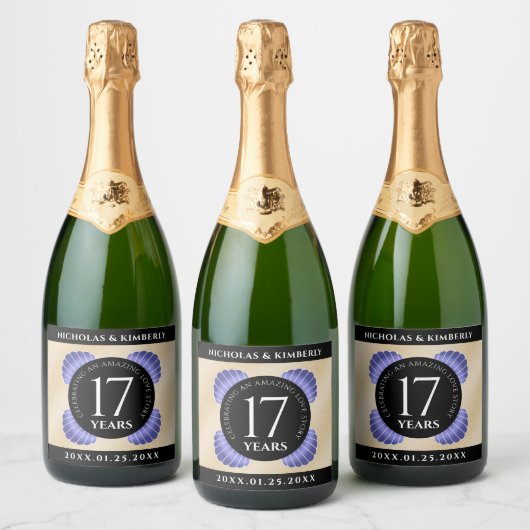 Elegant 17th Shells Wedding Jubileum Sparkling Wijnetiket (Flessen)