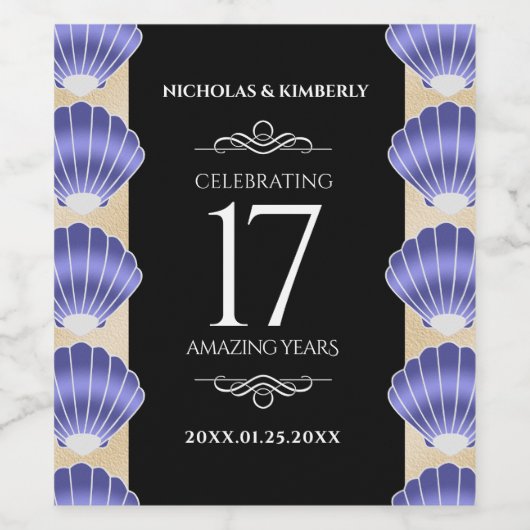Elegant 17th Shells Wedding Jubileum Wijn Etiket (Enkel label)