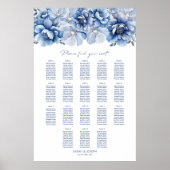 Elegant 18 Tafel Blauw Bloemen Trouwstoel Grafiek Poster (Voorkant)