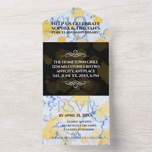 Elegant 18e Porcelain Wedding Jubileum All In One Uitnodiging (Binnen)