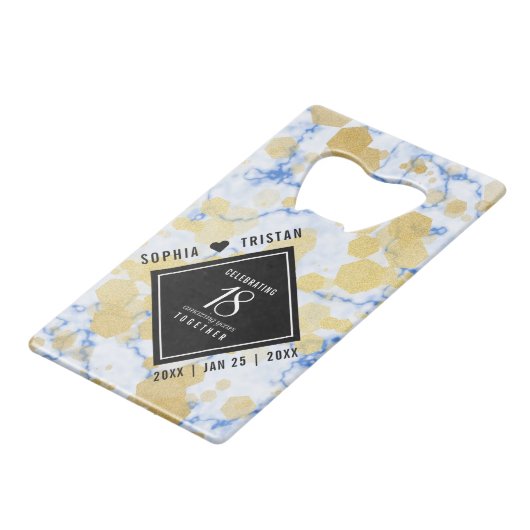 Elegant 18e Porcelain Wedding Jubileum Creditkaart Flessenopener (Voorkant Gekanteld)