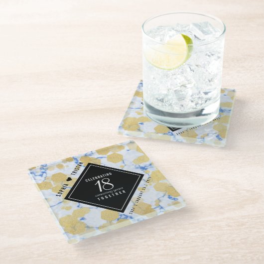 Elegant 18e Porcelain Wedding Jubileum Glazen Onderzetter (Schuin)