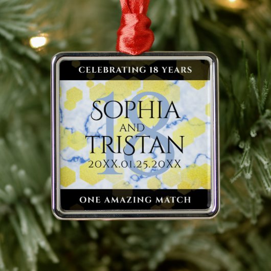 Elegant 18e Porcelain Wedding Jubileum Metalen Ornament (Boom)