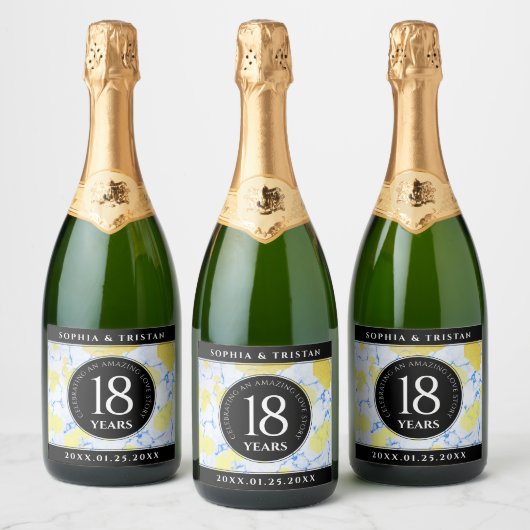 Elegant 18e Porcelain Wedding Jubileum Sparkling Wijnetiket (Flessen)