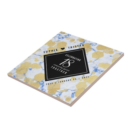 Elegant 18e Porcelain Wedding Jubileum Tegeltje (Zijkant)