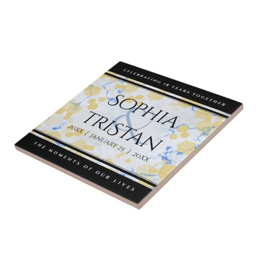 Elegant 18e Porcelain Wedding Jubileum Tegeltje (Zijkant)