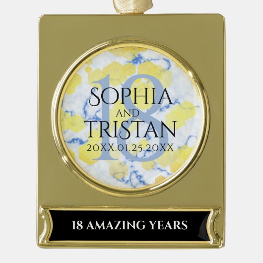 Elegant 18e Porcelain Wedding Jubileum Verguld Banner Ornament (Voorkant)