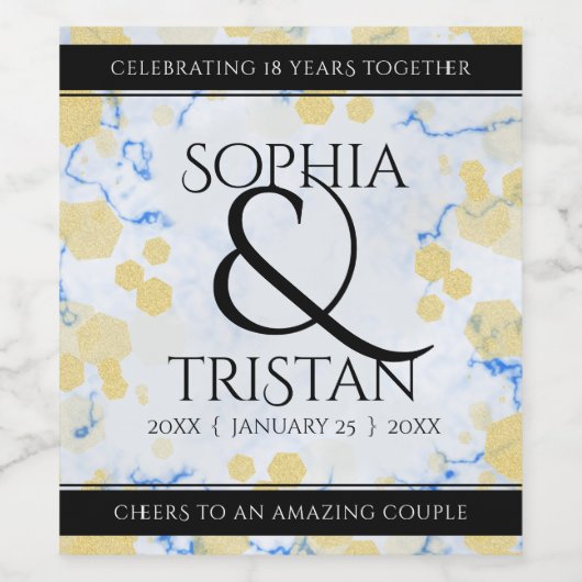 Elegant 18e Porcelain Wedding Jubileum Wijn Etiket (Enkel label)