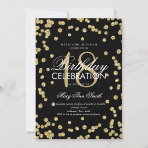 Elegant 18e verjaardag Gold Glitter Confetti Black Kaart