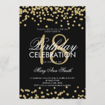 Elegant 18e verjaardag Gold Glitter Confetti Black