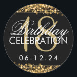 Elegant 18th Birthday Party Sparkles Gold Ronde Sticker<br><div class="desc">Elegant 18e verjaardagsfeestje Sparkles Gold sjabloon. Met lampen en glinsteringen.</div>