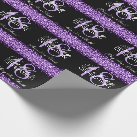 Elegant 18th Birthday Party Sparkles Paars Cadeaupapier (Hoek)