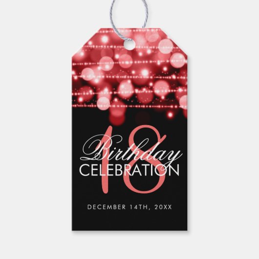 Elegant 18th Birthday Party Sparkles Red Cadeaulabel (Voorkant)