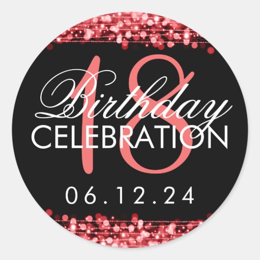 Elegant 18th Birthday Party Sparkles Red Ronde Sticker (Voorkant)