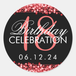 Elegant 18th Birthday Party Sparkles Red Ronde Sticker
