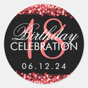 Elegant 18th Birthday Party Sparkles Red Ronde Sticker