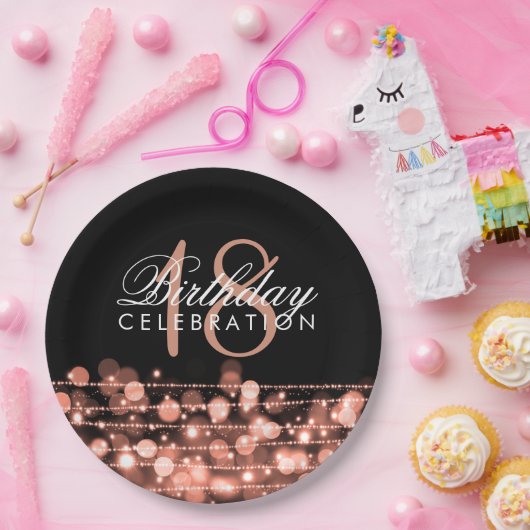 Elegant 18th Birthday Party Sparkles Roos Gold Papieren Bordje (Feest)