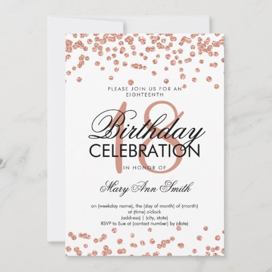 Elegant 18th Birthday Roos Gold Glitter Confetti Kaart (Voorkant)