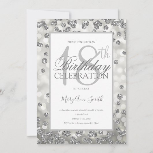 Elegant 18th Birthday Silver Glitter Lights Kaart (Voorkant)