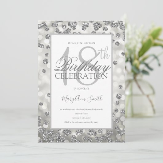 Elegant 18th Birthday Silver Glitter Lights Kaart (Staand voorkant)