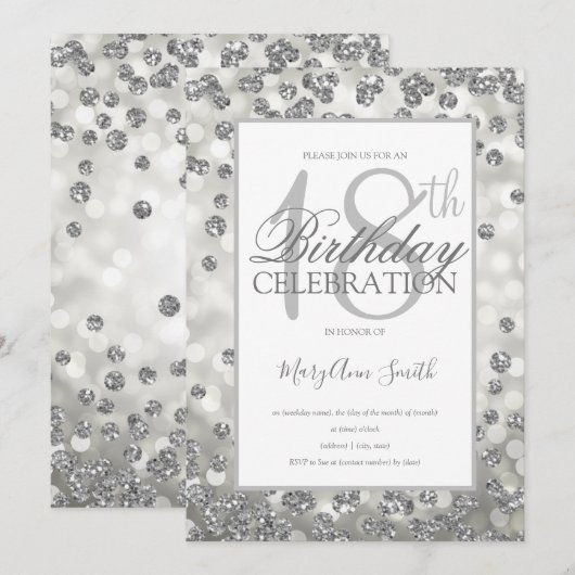 Elegant 18th Birthday Silver Glitter Lights Kaart (Voorkant / Achterkant)