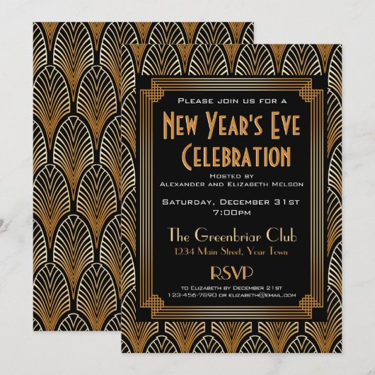 Elegant 1920s Deco Uitnodiging Eve-partij nieuwjaa (Voorkant / Achterkant)