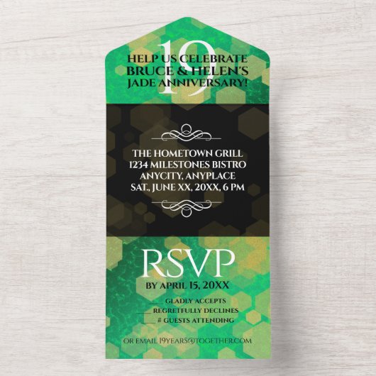 Elegant 19th Jade Wedding Jubileum Celebration All In One Uitnodiging (Binnen)