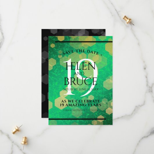 Elegant 19th Jade Wedding Jubileum Celebration Save The Date (Voorkant / Achterkant in situ)